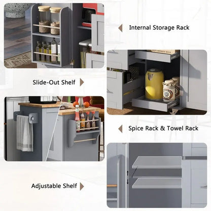 Rolling Kitchen Island Cart on Wheels with Storage,2 Slide-Out Shelf and Internal Storage Rack