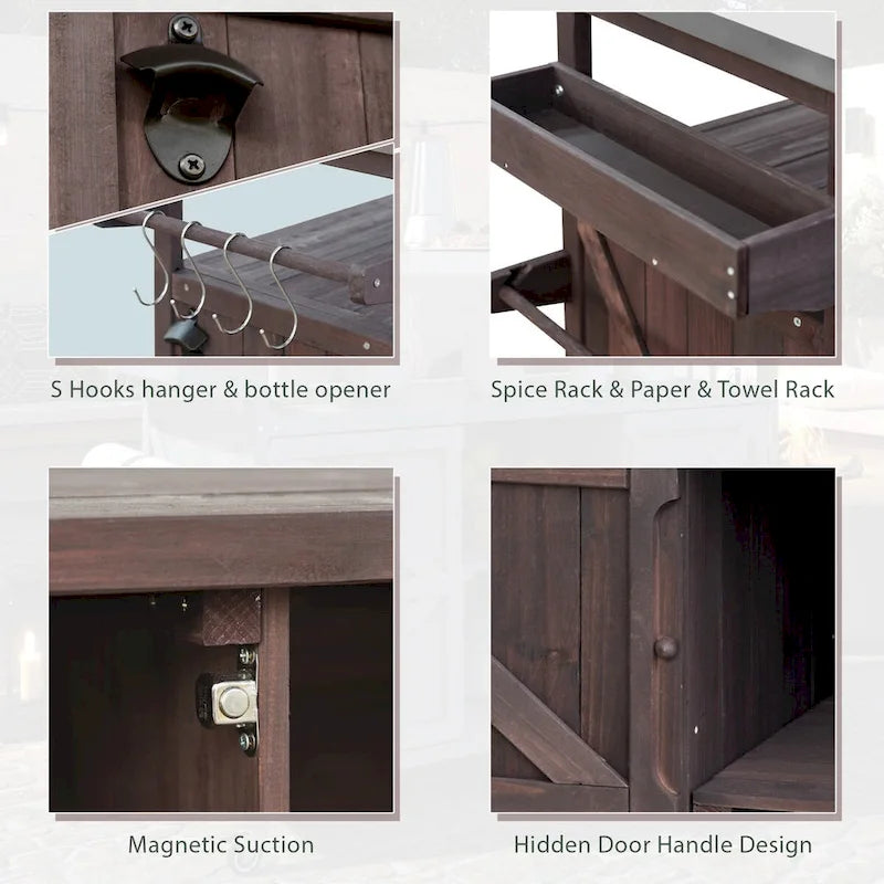 50.25 in. Farmhouse Solid Wood Outdoor Kitchen Island Grill Cart with Stainless Steel Top