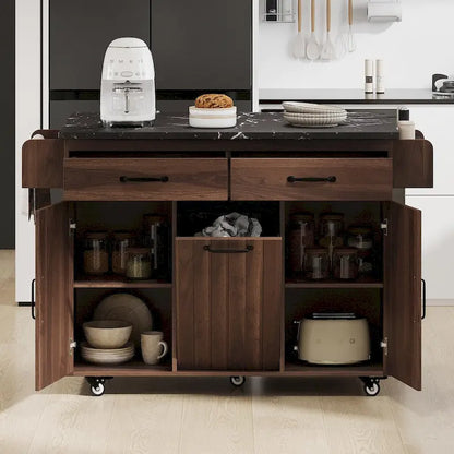 Kitchen Island with Trash Can Storage and Adjustable Shelf