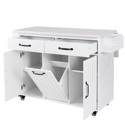 Kitchen Island with Trash Can Storage and Adjustable Shelf