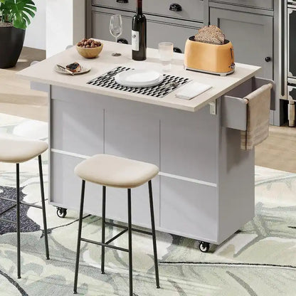 Kitchen Island with Trash Can Storage and Adjustable Shelf