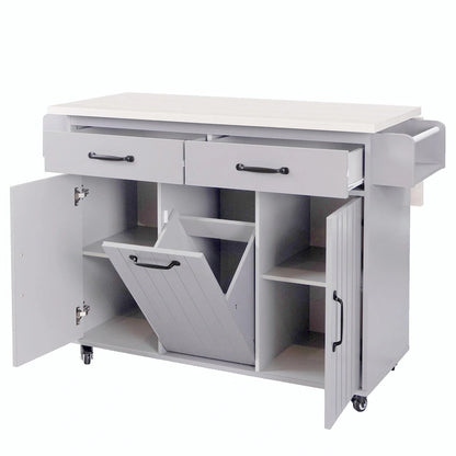 Kitchen Island with Trash Can Storage and Adjustable Shelf