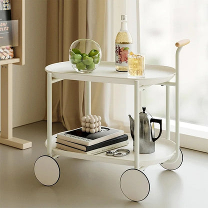 Modern 2-Tier Rolling Serving, Metal Bar Cart with Wheels, Storage - 27.56H