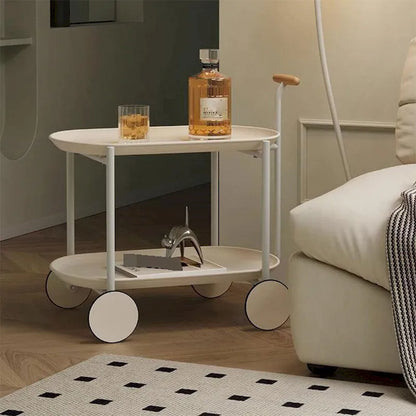 Modern 2-Tier Rolling Serving, Metal Bar Cart with Wheels, Storage - 27.56H