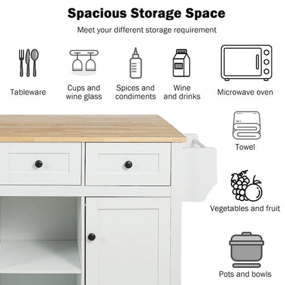 Kitchen Cart with Rubber wood Drop-Leaf Countertop
