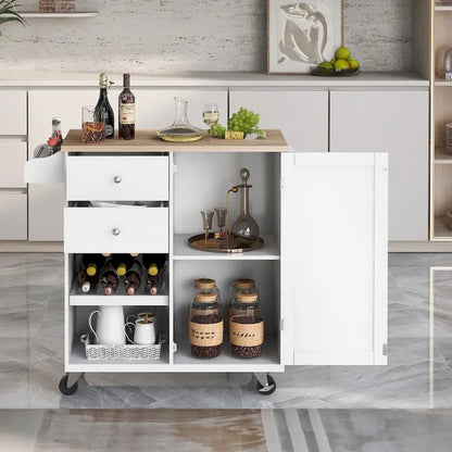 41.3 in. Rolling Kitchen Island with Spice Rack and Two Drawers