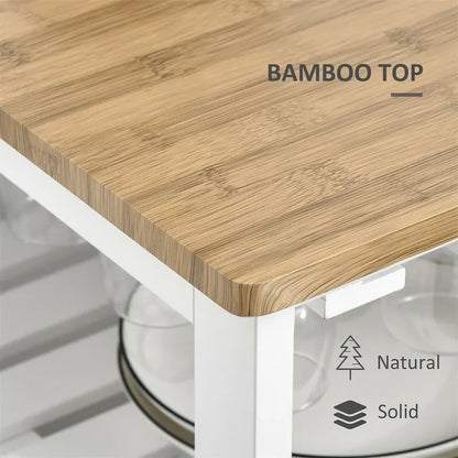 Rolling Wood Kitchen Island with Storage and Stemware Holder - N/A
