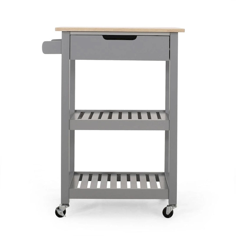 Compact Wooden Kitchen Cart with Wheels Shelves and Drawer by Christopher Knight Home