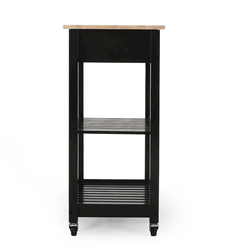 Compact Wooden Kitchen Cart with Wheels Shelves and Drawer by Christopher Knight Home