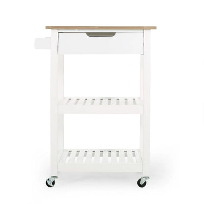 Compact Wooden Kitchen Cart with Wheels Shelves and Drawer by Christopher Knight Home