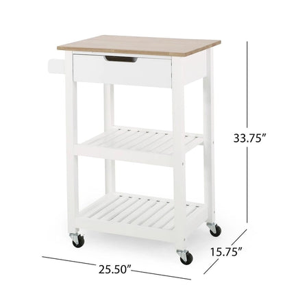 Compact Wooden Kitchen Cart with Wheels Shelves and Drawer by Christopher Knight Home