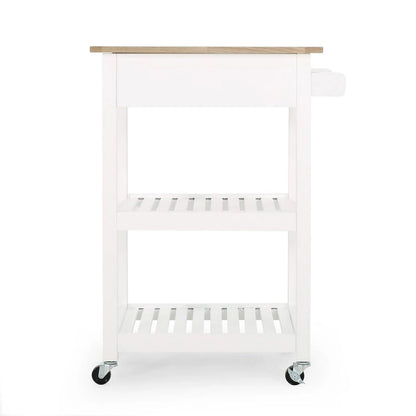 Compact Wooden Kitchen Cart with Wheels Shelves and Drawer by Christopher Knight Home