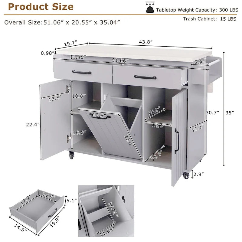 Kitchen Island with Trash Can Storage Cabinet by Harper&Bright Designs