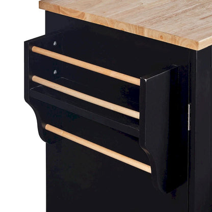 Rubberwood Kitchen Cart with Drop Leaf, Internal Storage Rack, Spice Rack, 2 Slide-Out Shelf, and 3 drawer