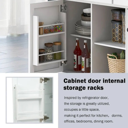 Kitchen Island on 5 Wheels with Storage Cabinet and 3 Drawers