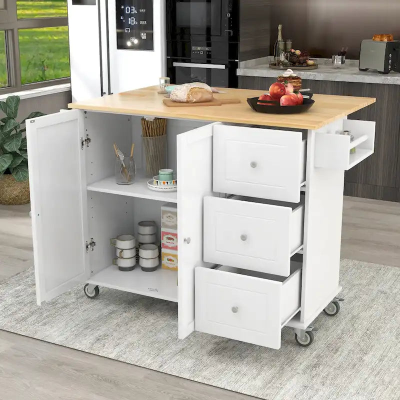 Rolling Mobile Kitchen Island with Locking Wheels Storage Cabinet - 52.76 x 29.5 x 36.81 inches