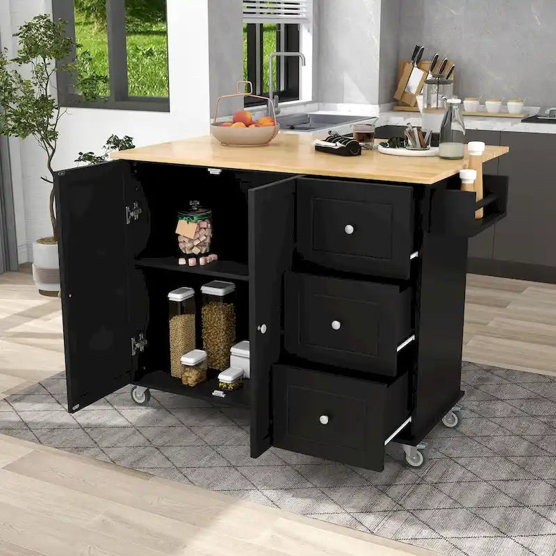 Rolling Mobile Kitchen Island with Locking Wheels Storage Cabinet - 52.76 x 29.5 x 36.81 inches