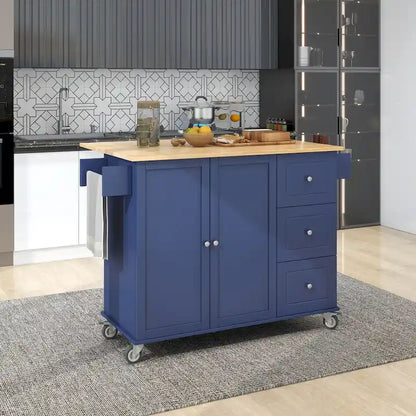 Rolling Mobile Kitchen Island with Locking Wheels Storage Cabinet - 52.76 x 29.5 x 36.81 inches