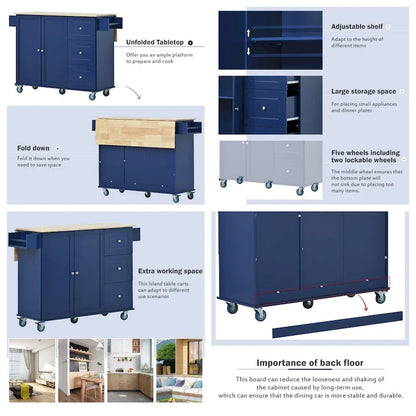 Rolling Mobile Kitchen Island with Locking Wheels Storage Cabinet - 52.76 x 29.5 x 36.81 inches