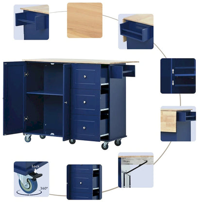 Rolling Mobile Kitchen Island with Locking Wheels Storage Cabinet - 52.76 x 29.5 x 36.81 inches