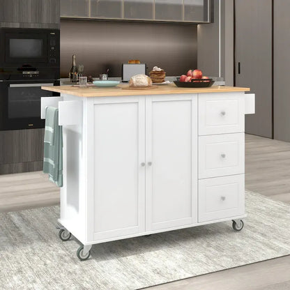 Rolling Mobile Kitchen Island with Locking Wheels Storage Cabinet - 52.76 x 29.5 x 36.81 inches