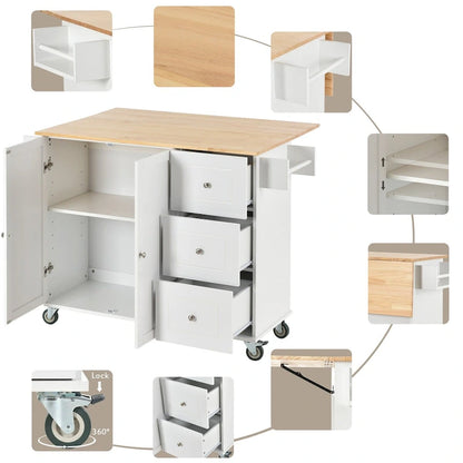 Rolling Mobile Kitchen Island with Locking Wheels Storage Cabinet - 52.76 x 29.5 x 36.81 inches