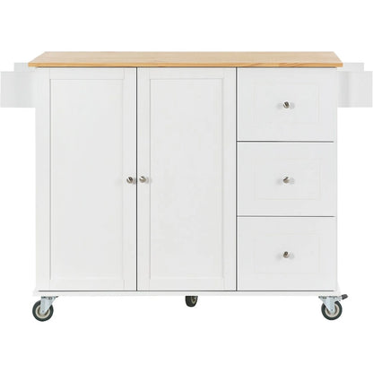 Rolling Mobile Kitchen Island with Locking Wheels Storage Cabinet - 52.76 x 29.5 x 36.81 inches
