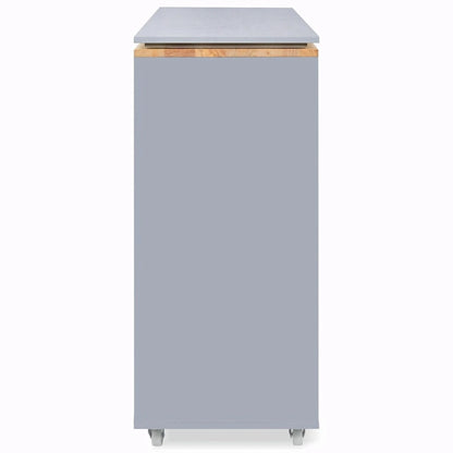 Rolling Kitchen Island: Extended Table, Power Outlets, Glass Doors