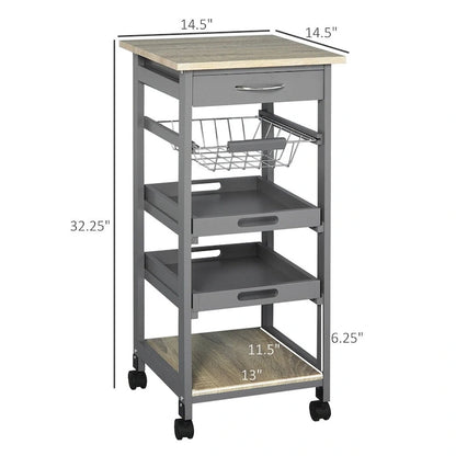 Mobile Kitchen Island Cart with Drawer and Slide-Out Storage Basket - N/A