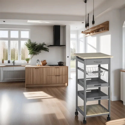 Mobile Kitchen Island Cart with Drawer and Slide-Out Storage Basket - N/A
