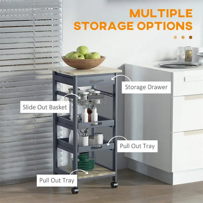 Mobile Kitchen Island Cart with Drawer and Slide-Out Storage Basket - N/A