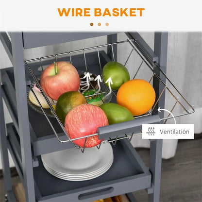 Mobile Kitchen Island Cart with Drawer and Slide-Out Storage Basket - N/A