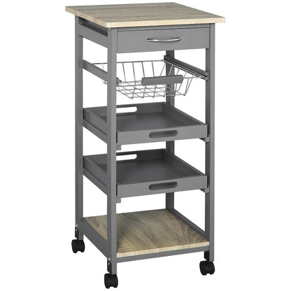 Mobile Kitchen Island Cart with Drawer and Slide-Out Storage Basket - N/A