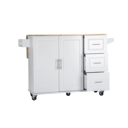 Mobile Kitehcn Island with Extensible Table Top and Adjustable Shelf