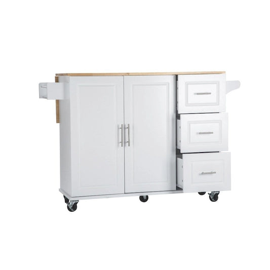 Mobile Kitehcn Island with Extensible Table Top and Adjustable Shelf