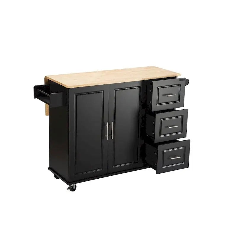 Mobile Kitehcn Island with Extensible Table Top and Adjustable Shelf