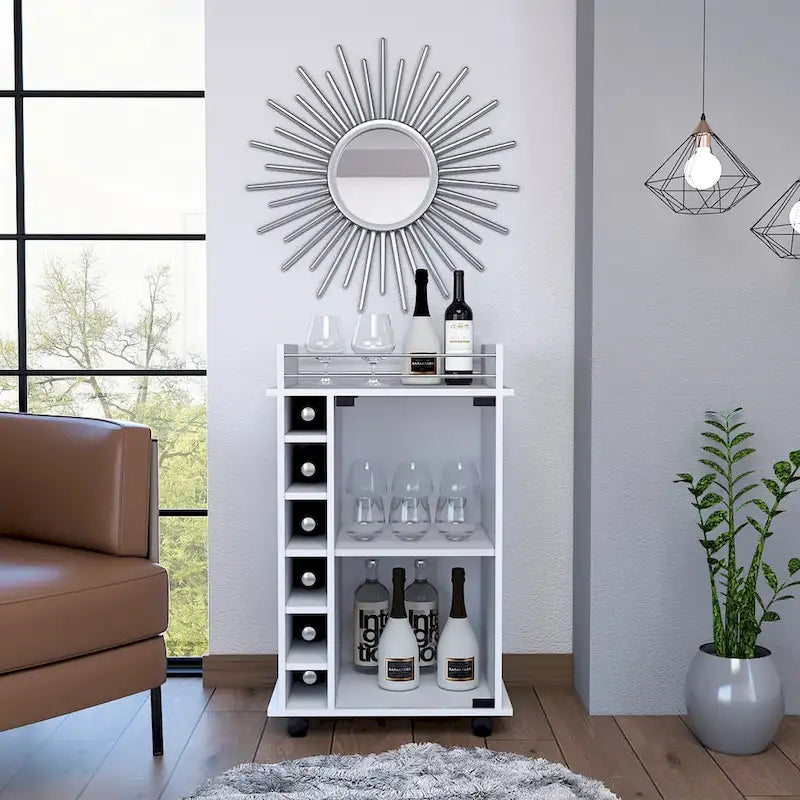 Savannah 6-Bottle 3-Shelf Bar Cart for Kitchen, Party and Living Room