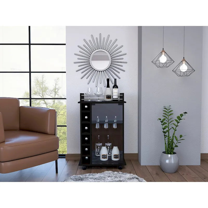 Savannah 6-Bottle 3-Shelf Bar Cart for Kitchen, Party and Living Room