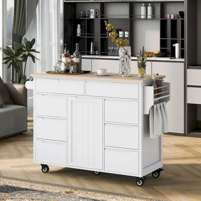 8 Drawer Rubber Wood Kitchen Island