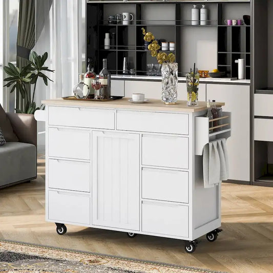 8 Drawer Rubber Wood Kitchen Island