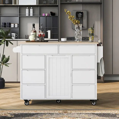 8 Drawer Rubber Wood Kitchen Island
