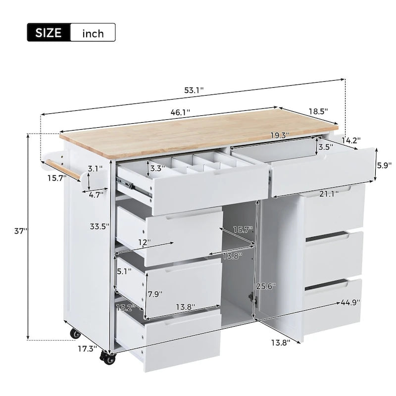 8 Drawer Rubber Wood Kitchen Island