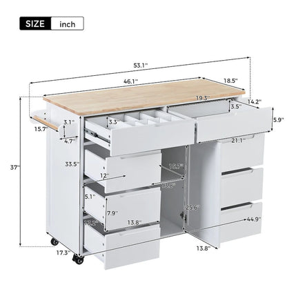 8 Drawer Rubber Wood Kitchen Island