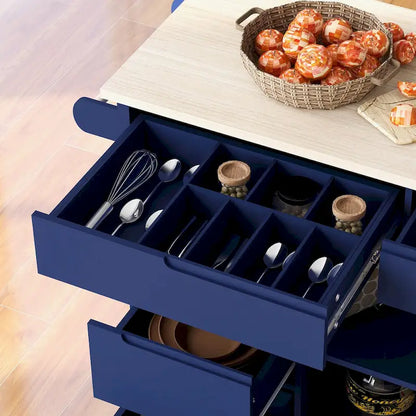 8 Drawer Rubber Wood Kitchen Island