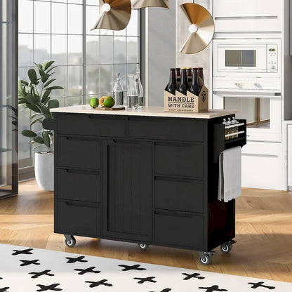 8 Drawer Rubber Wood Kitchen Island