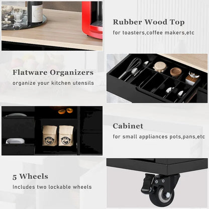 8 Drawer Rubber Wood Kitchen Island
