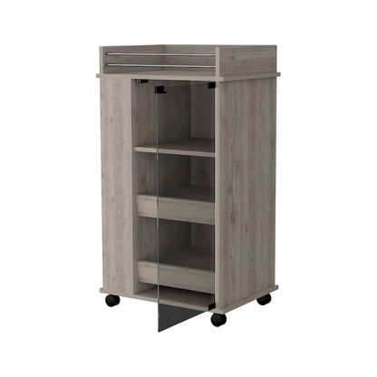 Willow Park Glass Door Bar Cart with Bottle Holder and Casters Light Gray