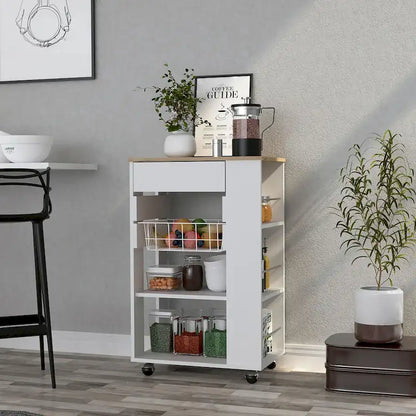 Kitchen Cart for Kitchen, Dining Room,Living Room, White / Light Oak