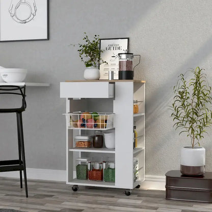 Kitchen Cart for Kitchen, Dining Room,Living Room, White / Light Oak