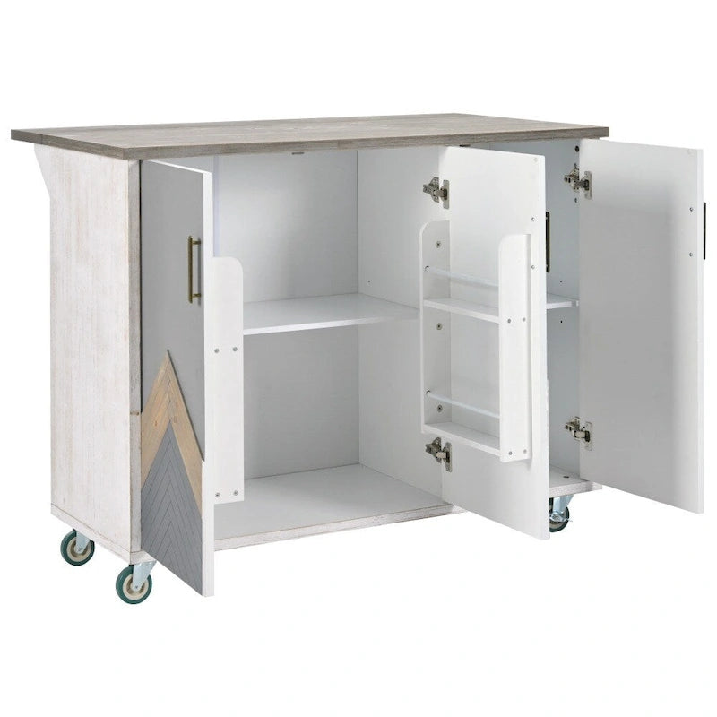 Retro MDF Kitchen Island on Wheels with Drop Leaf and Towel Rack